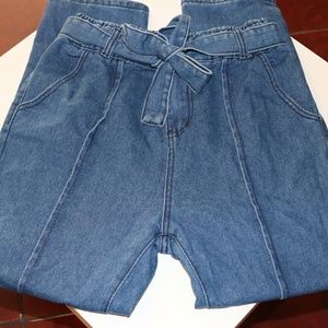 Tie Waist Seam Front Jeans